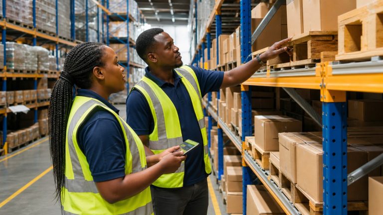Warehouse bin location tracking software Kenya team locating stock by rack and bin