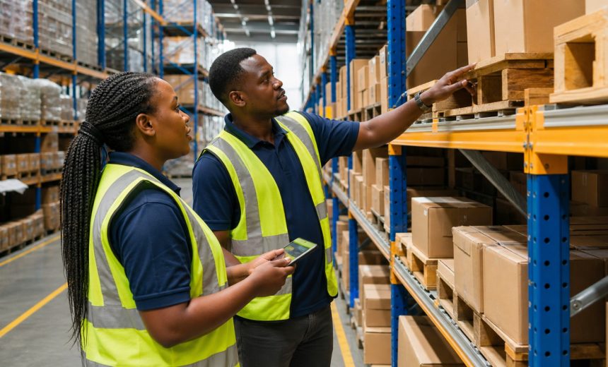 Warehouse bin location tracking software Kenya team locating stock by rack and bin
