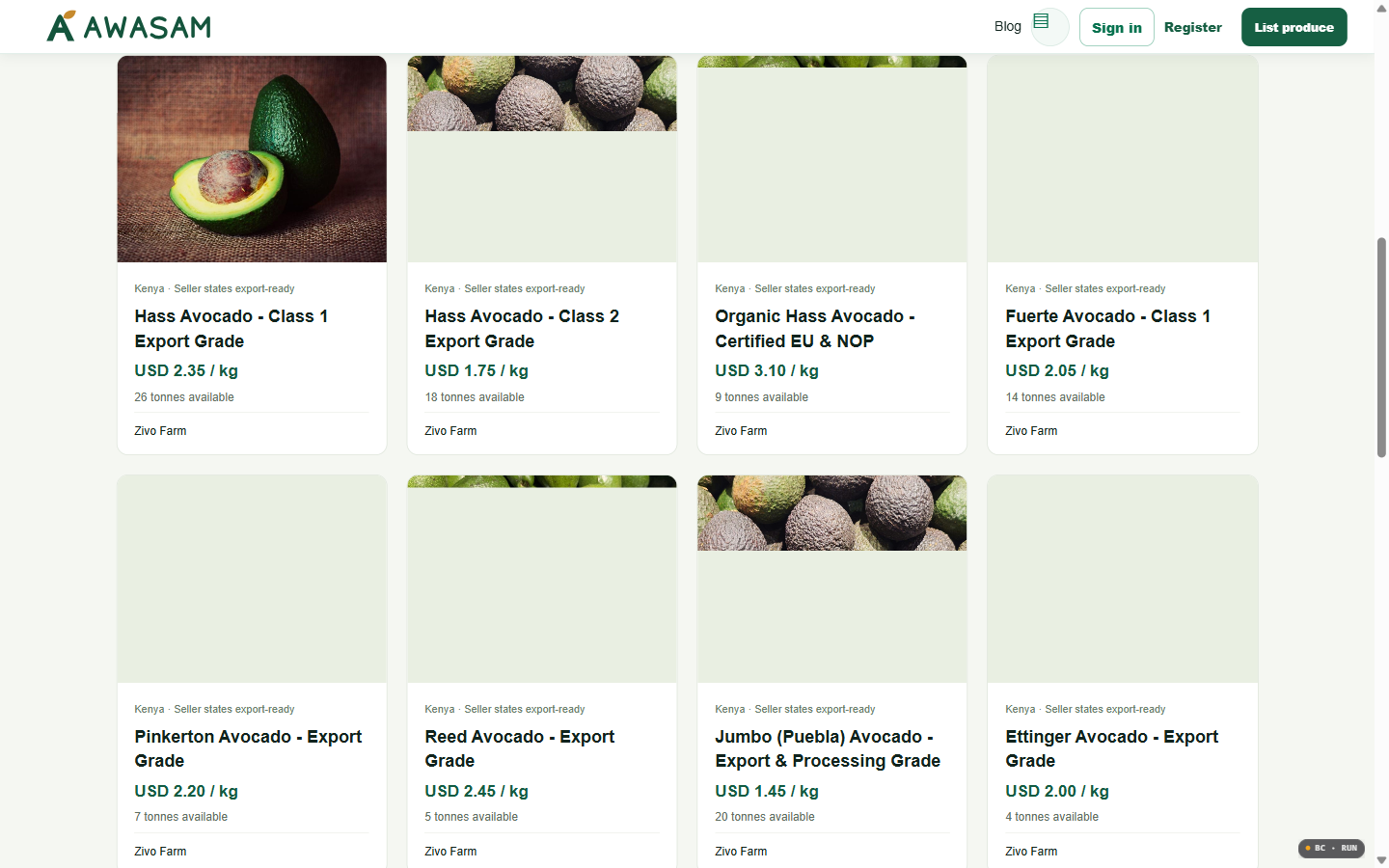 AWASAM supplier and buyer workflow screenshot