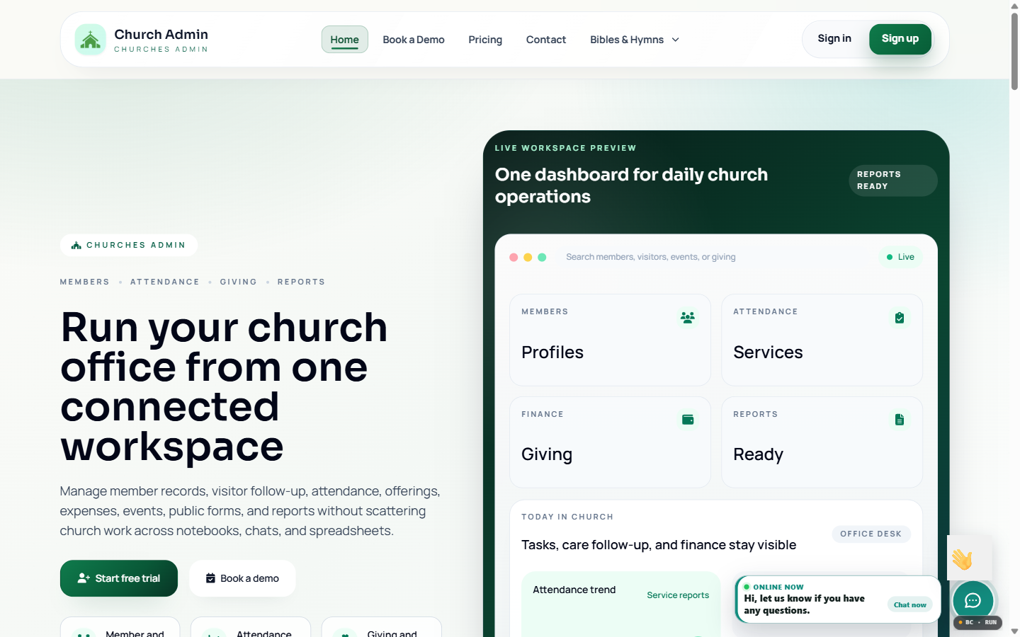 ChurchesAdmin public product screen