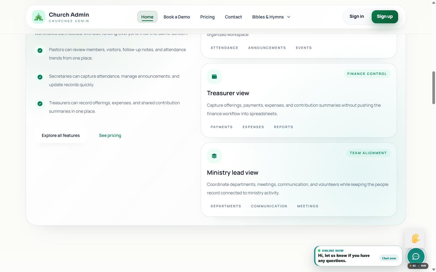 ChurchesAdmin events and reports screenshot