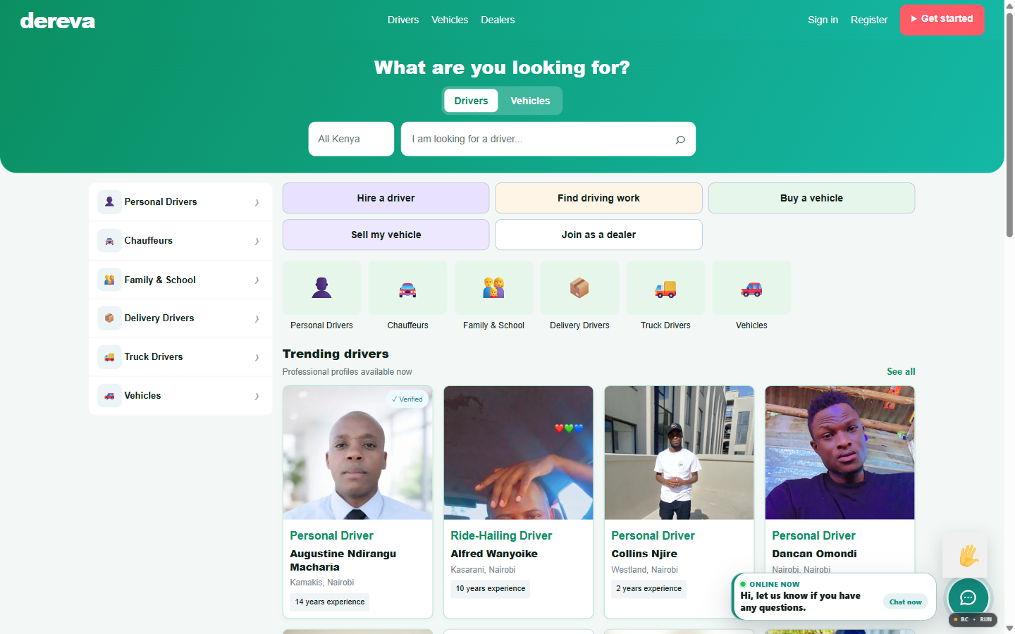 Dereva public product screen