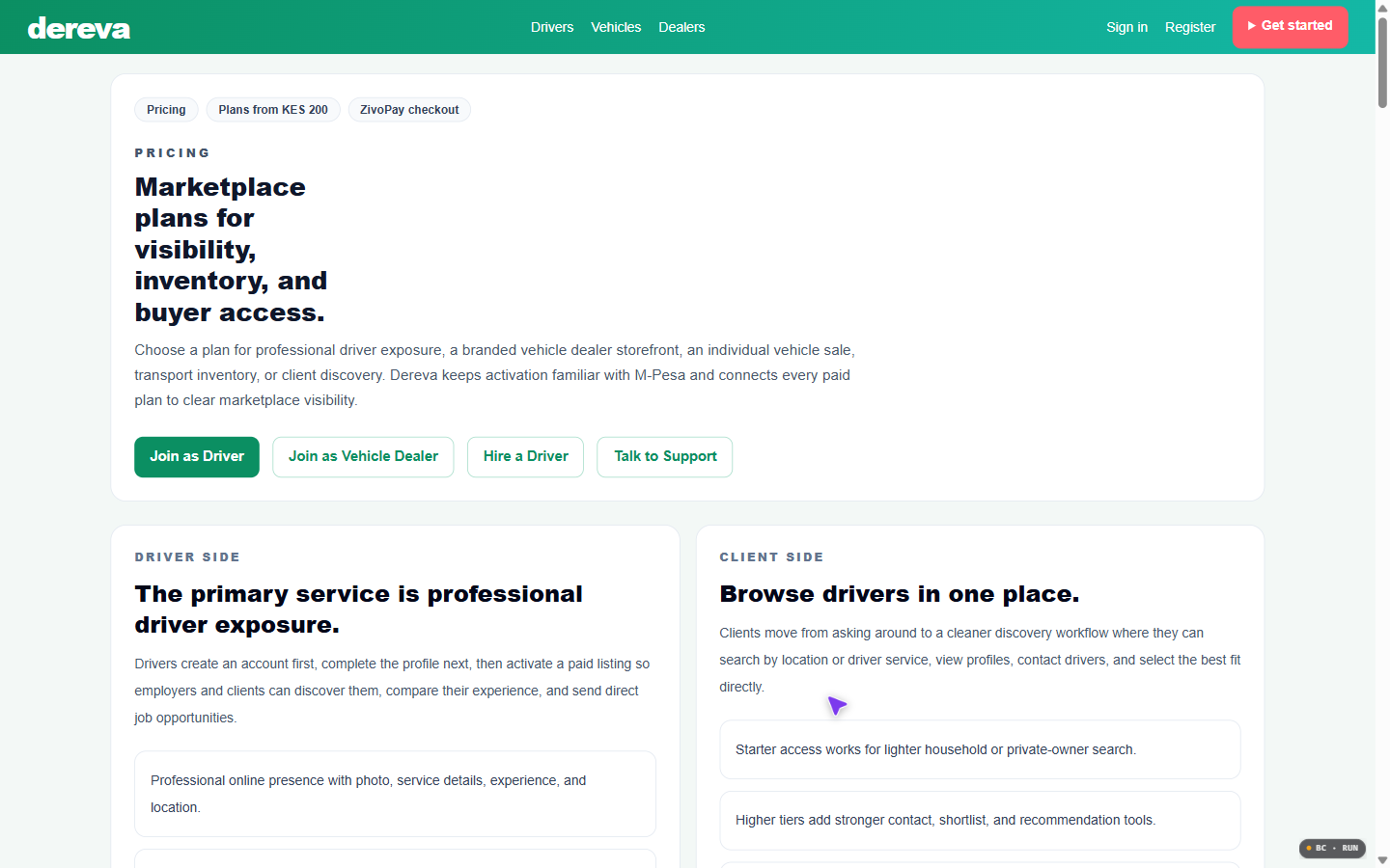 Dereva plans and listings screenshot