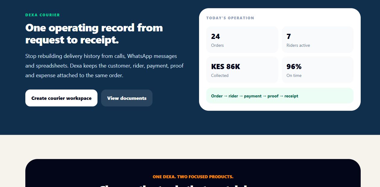 Dexa request-to-receipt workflow screenshot