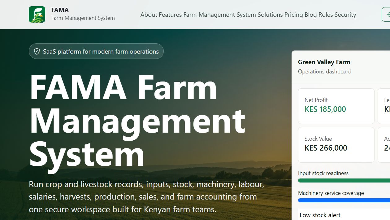 FAMA farm operations dashboard screenshot