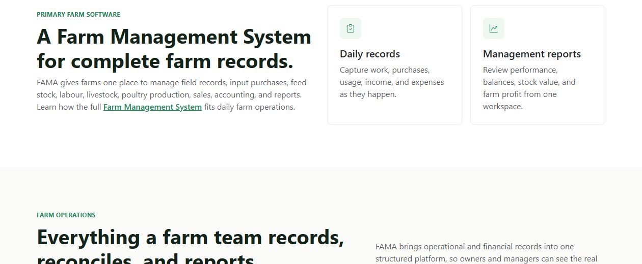 FAMA farm record structure screenshot