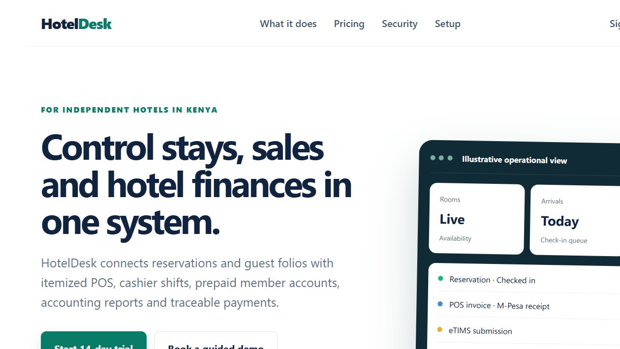 Hoteldesk hotel operations overview screenshot