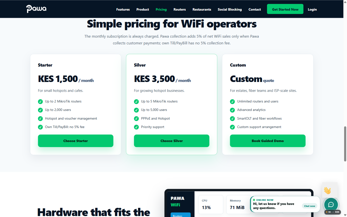 Pawa plans and packages screenshot