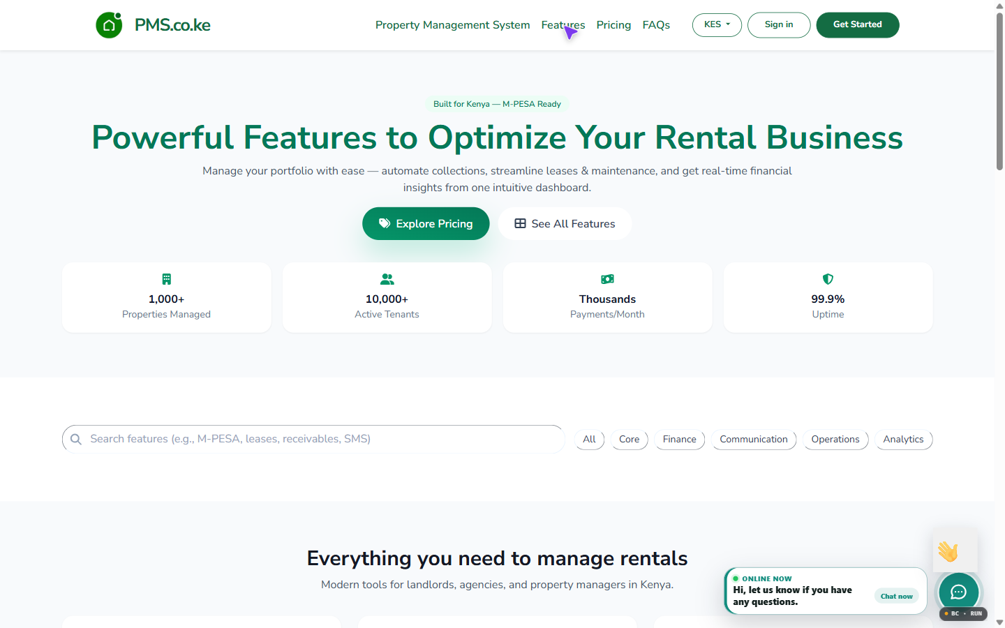 PMS features and portfolio tools screenshot
