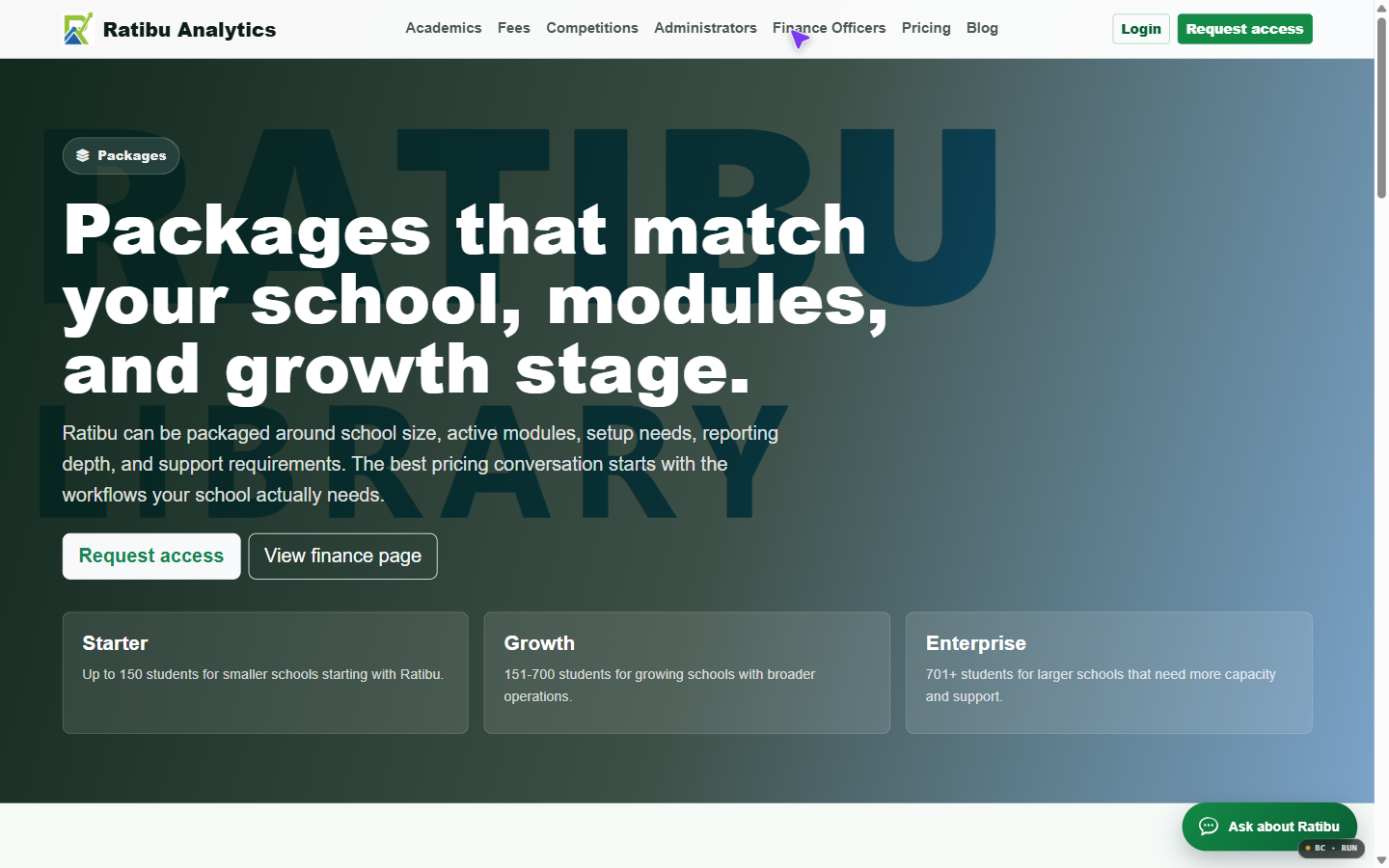 Ratibu packages and pricing screenshot