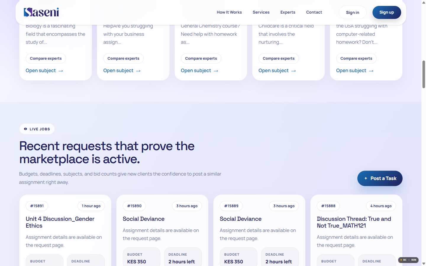 Saseni delivery and payments screenshot