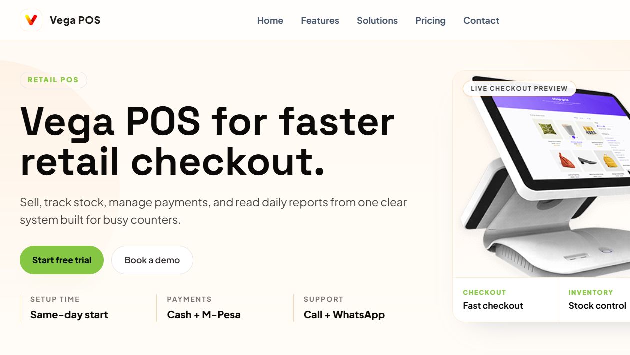 Vega POS retail operating view screenshot