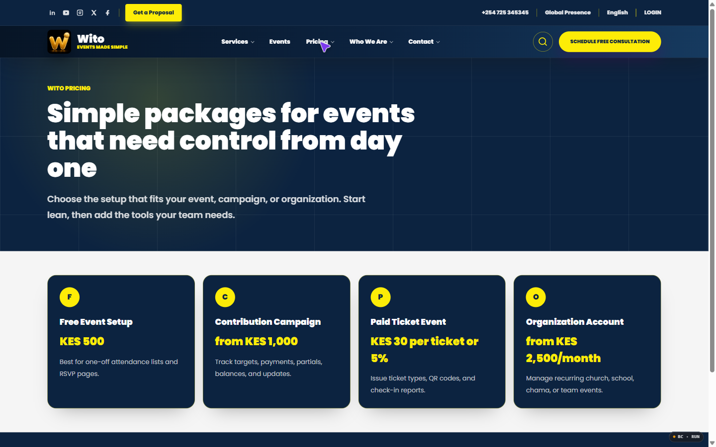 Wito plans and pricing screenshot